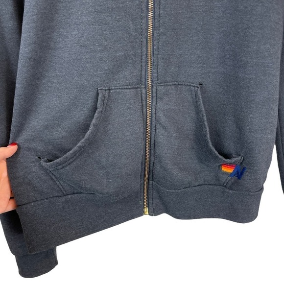 Avi­a­tor Na­tion 5-Stripe Full Zip Hood­ie Sweatshirt Charcoal Blue Size S - Picture 8 of 12
